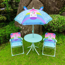Relsy Kids Outdoor Bistro Patio Set Unicorn Design: Table, 2X Chairs, Parasol - Garden Furniture For Children - thumbnail 6