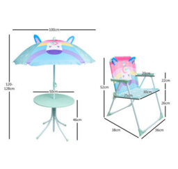 Relsy Kids Outdoor Bistro Patio Set Unicorn Design: Table, 2X Chairs, Parasol - Garden Furniture For Children - thumbnail 4