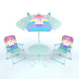 Relsy Kids Outdoor Bistro Patio Set Unicorn Design: Table, 2X Chairs, Parasol - Garden Furniture For Children - thumbnail 7