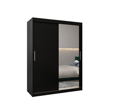 Arte Tokyo 02 Contemporary Mirrored 2 Sliding Door Wardrobe 5 Shelves 2 Rails Black Matt (H)2000mm (W)1500mm (D)620mm - image 1