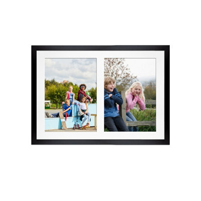 AK Frames 20X14 Black Sleek Multi Photo Frame With White Mount - Holds 2 Apertures (2X) A4 Photos - image 1