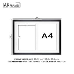 AK Frames 20X14 Black Sleek Multi Photo Frame With White Mount - Holds 2 Apertures (2X) A4 Photos - thumbnail 4