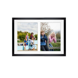 AK Frames 20X14 Black Sleek Multi Photo Frame With White Mount - Holds 2 Apertures (2X) A4 Photos