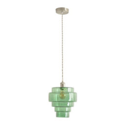Valuelights Lane Green Glass 5 Tier Layer Shade Brushed Chrome Single Ceiling Pendant Light - thumbnail 5