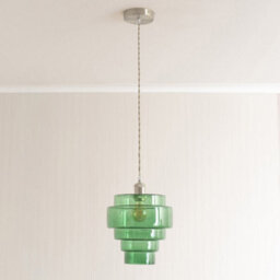 Valuelights Lane Green Glass 5 Tier Layer Shade Brushed Chrome Single Ceiling Pendant Light - thumbnail 2