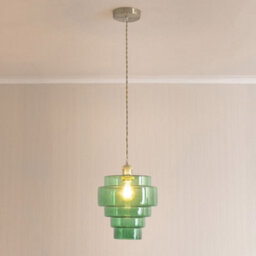 Valuelights Lane Green Glass 5 Tier Layer Shade Brushed Chrome Single Ceiling Pendant Light - thumbnail 1