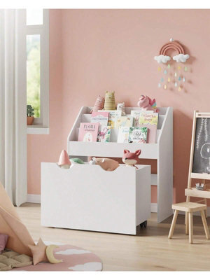LEDREM Toy Organiser, Children S Bookshelf With 3 Shelves,storage Box With Wheels, Multipurpose, For Children's Room - image 1