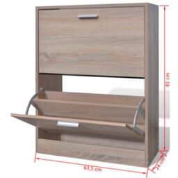Vidaxl Oak Look Wooden Shoe Cabinet With 2 Compartments - thumbnail 3