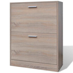 Vidaxl Oak Look Wooden Shoe Cabinet With 2 Compartments - thumbnail 2