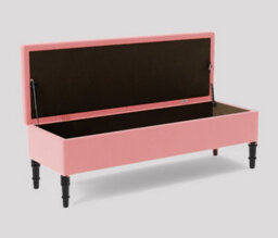 Alyana Ottoman Bench With Storage And Turned Wooden Legs, 120Cm Wide Ottoman Box - Pink Plush Velvet - thumbnail 2