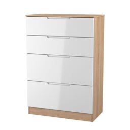 Messina Ready Assembled Gloss & Matt White & Oak 4 Drawer Deep Chest (H)1067mm (W)740mm (D)390mm - thumbnail 2