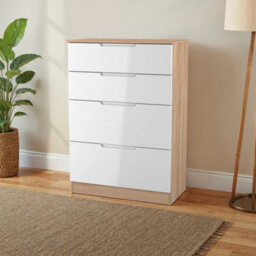 Messina Ready Assembled Gloss & Matt White & Oak 4 Drawer Deep Chest (H)1067mm (W)740mm (D)390mm - thumbnail 1