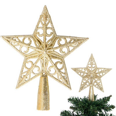 Shatchi Christmas Gold Glitter Star Tree Topper - Sparkling Star Decoration For Xmas Tree - Elegant Christmas Home Décor