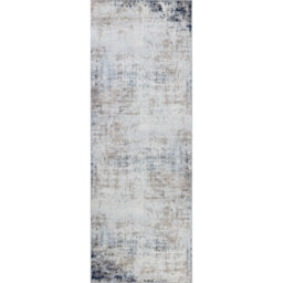 Livabliss Roma-Abstract Grey Blue Brown Modern Marble Living Dining Bedroom Rug 80 X 220 Cm Easy Care, Non Shedding