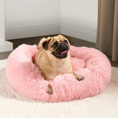 OHS Dog Bed Fluffy Plush Fleece Pet Calming Anti Anxiety Round, Blush - Medium - image 1