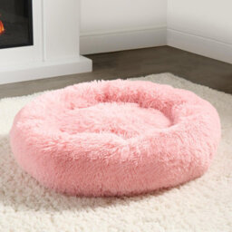 OHS Dog Bed Fluffy Plush Fleece Pet Calming Anti Anxiety Round, Blush - Medium - thumbnail 2