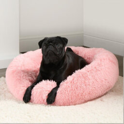 OHS Dog Bed Fluffy Plush Fleece Pet Calming Anti Anxiety Round, Blush - Medium - thumbnail 6