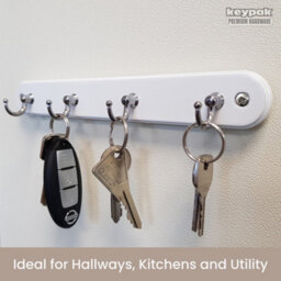 Keypak 4-Hook Wall-Mounted Key Tidy, Key Holder For Entryway Hallway Living Room, Chrome On White - thumbnail 5
