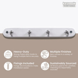 Keypak 4-Hook Wall-Mounted Key Tidy, Key Holder For Entryway Hallway Living Room, Chrome On White - thumbnail 2