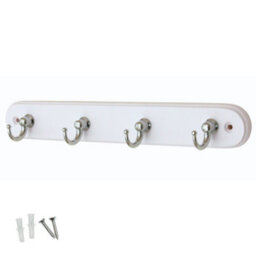 Keypak 4-Hook Wall-Mounted Key Tidy, Key Holder For Entryway Hallway Living Room, Chrome On White