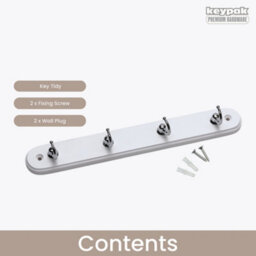 Keypak 4-Hook Wall-Mounted Key Tidy, Key Holder For Entryway Hallway Living Room, Chrome On White - thumbnail 4