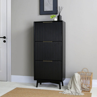 Monza Shoe Storage Cabinet With Fluted Doors Black - image 1