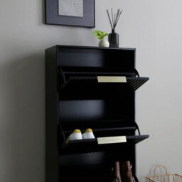Monza Shoe Storage Cabinet With Fluted Doors Black - thumbnail 3