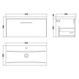 Balterley Bramshall Modern Bathroom Wall Hung 1 Soft Close Drawer Vanity Unit & Mid-Edge Basin, Solace Oak, 810mm - thumbnail 5