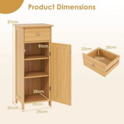 Bathroom Storage Cabinet Floor Standing Wooden Cupboard-Natural - thumbnail 2
