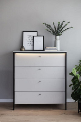 Arte Sleek Gris Chest Of Drawers - Stylish Clothing Storage With Integrated Led Lighting (H)1150mm X (W)1010mm X (D)490mm - image 1