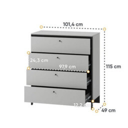 Arte Sleek Gris Chest Of Drawers - Stylish Clothing Storage With Integrated Led Lighting (H)1150mm X (W)1010mm X (D)490mm - thumbnail 6