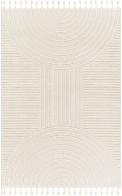 Livabliss Nora-Geometric Grey Ivory High Pile Fringe Living Dining Bedroom Rug 160 X 213 Cm Easy Care, Non Shedding - image 1