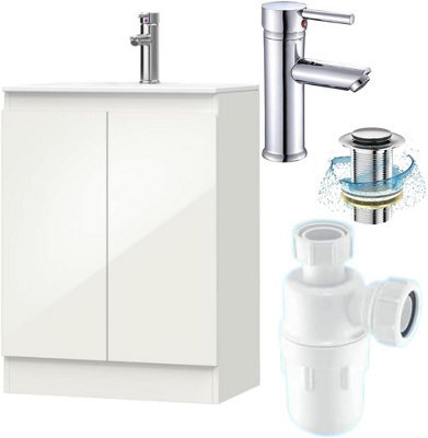 Belofay 500mm Bathroom Vanity Unit With Basin, White Ceramic Bathroom Sink With Trap And Waste, No Tap Included(Denvor White) - image 1