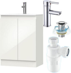 Belofay 500mm Bathroom Vanity Unit With Basin, White Ceramic Bathroom Sink With Trap And Waste, No Tap Included(Denvor White) - thumbnail 1