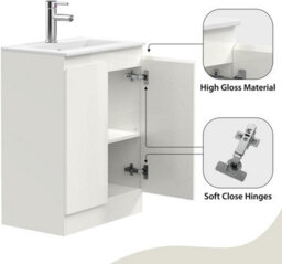 Belofay 500mm Bathroom Vanity Unit With Basin, White Ceramic Bathroom Sink With Trap And Waste, No Tap Included(Denvor White) - thumbnail 6