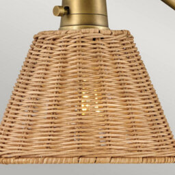 Luminosa Lighting Elstead Hinkley Arti Dome Wall Lamp Contemporary Heritage Brass, Natural Rattan Shade 1X E27 - thumbnail 5