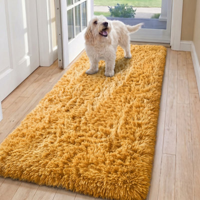 Oxford Homeware Shaggy Rug Anti-Slip Washable Soft Fluffy Living Room And Bedroom Rug (Ochre, 60X220Cm) - image 1