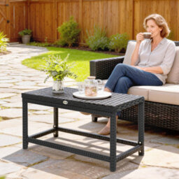 Outsunny Outdoor Coffee Table, Pe Rattan Side Table W/ Plastic Board, Black - thumbnail 8