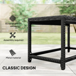 Outsunny Outdoor Coffee Table, Pe Rattan Side Table W/ Plastic Board, Black - thumbnail 4