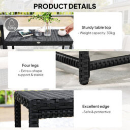 Outsunny Outdoor Coffee Table, Pe Rattan Side Table W/ Plastic Board, Black - thumbnail 6