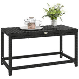 Outsunny Outdoor Coffee Table, Pe Rattan Side Table W/ Plastic Board, Black - thumbnail 2