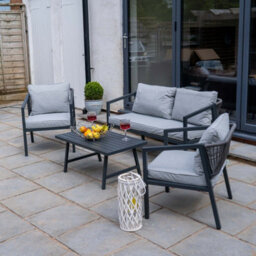 Jack Stonehouse Jsh Modern Grey Patio Set Two Seater Sofa & 2 Chairs & Table Rattan Rope And Steel Garden Sofa Set With Cushions - thumbnail 3