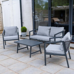 Jack Stonehouse Jsh Modern Grey Patio Set Two Seater Sofa & 2 Chairs & Table Rattan Rope And Steel Garden Sofa Set With Cushions - thumbnail 2