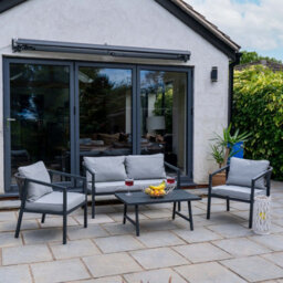 Jack Stonehouse Jsh Modern Grey Patio Set Two Seater Sofa & 2 Chairs & Table Rattan Rope And Steel Garden Sofa Set With Cushions