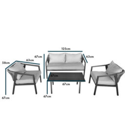 Jack Stonehouse Jsh Modern Grey Patio Set Two Seater Sofa & 2 Chairs & Table Rattan Rope And Steel Garden Sofa Set With Cushions - thumbnail 8