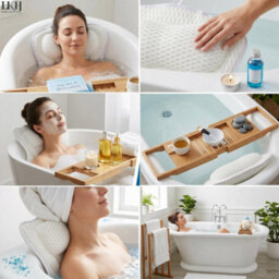 LKH Home Collection Bath Pillow For Head & Neck Support - Soft Padded Bath Cushion With 6 Strong Suction Cups & Easy Hanging Hook Bath Pillow - thumbnail 9