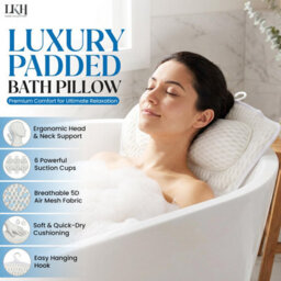 LKH Home Collection Bath Pillow For Head & Neck Support - Soft Padded Bath Cushion With 6 Strong Suction Cups & Easy Hanging Hook Bath Pillow - thumbnail 2