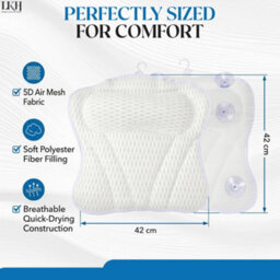 LKH Home Collection Bath Pillow For Head & Neck Support - Soft Padded Bath Cushion With 6 Strong Suction Cups & Easy Hanging Hook Bath Pillow - thumbnail 5