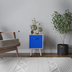 Urbn-Living Urbnliving 51Cm Height Antique Oak Wooden Cube Storage Bookcase Dark Blue Inserts Scandinavian Pine Legs - thumbnail 2