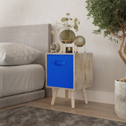 Urbn-Living Urbnliving 51Cm Height Antique Oak Wooden Cube Storage Bookcase Dark Blue Inserts Scandinavian Pine Legs